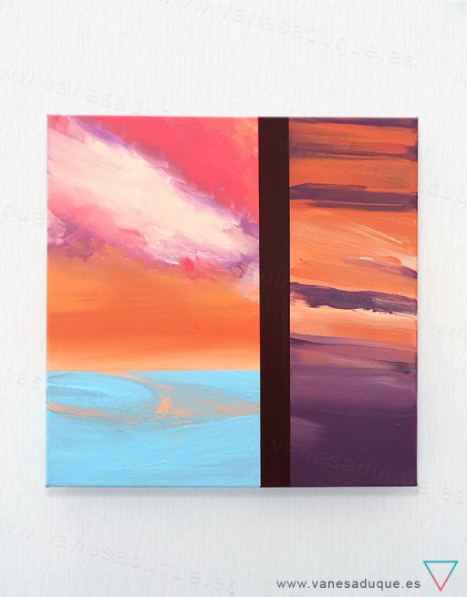 Fotografía frontal del cuadro completo sobre pared blanca. Cuadro Pintar otra laguna I, 30x30cm