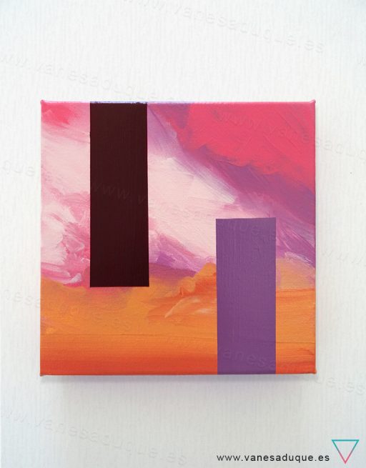 Fotografía frontal del cuadro completo sobre pared blanca. Cuadro Pintar otra laguna II, 20x20cm